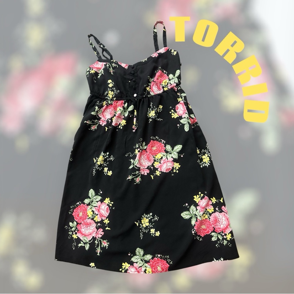 Torrid Black Pink Floral Spaghetti Strap Sundress